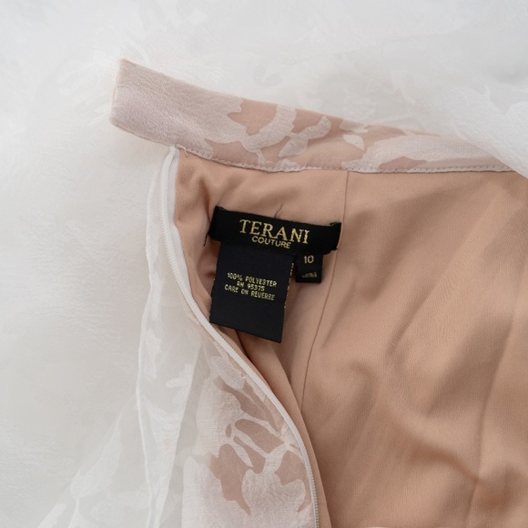 TERANI. Two Piece Halter Lacy Patterend Prom High Low Ball Gown - Picture 14 of 16